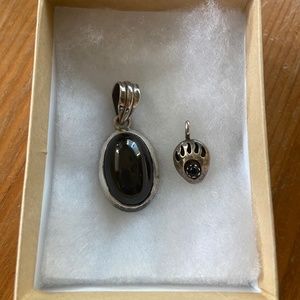 Set of 2 Sterling Silver Pendants - Star Sapphire and Onyx Bear Claw